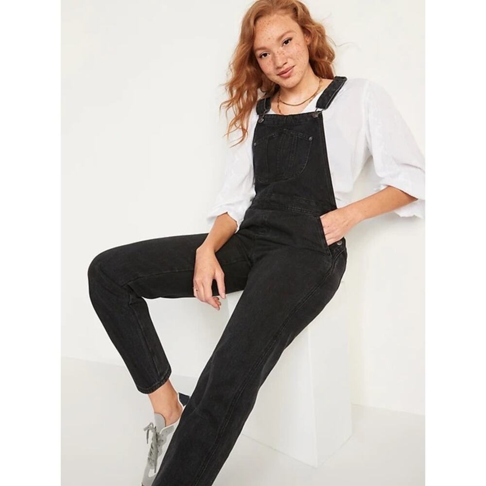 Old Navy Black Washed Straight Leg Cotton Overalls Size 2 / XS